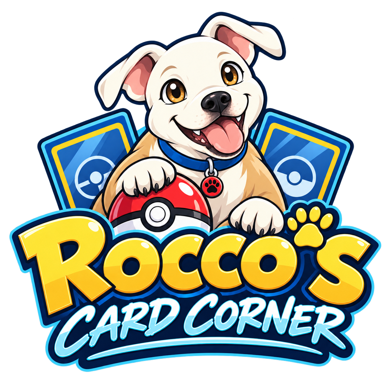 Rocco’s Card Corner dog mascot and logo